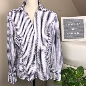 Alfani White and Purple Striped Button Down Shirt